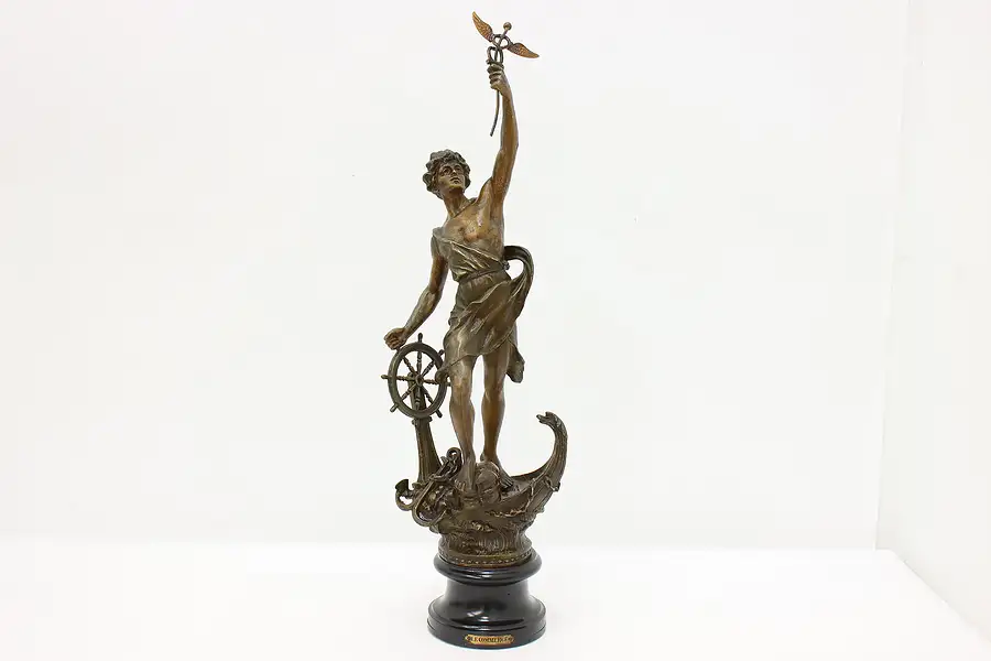 Main image of French Commerce Antique Sculpture Man on Ship Statue