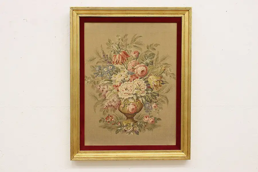 Main image of Floral Still Life Antique Tapestry Custom Framed 37.5"