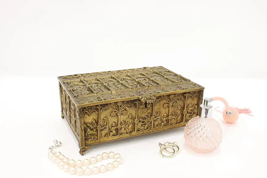 Main image of Gothic Antique Cast Bronze Jewelry Chest, Humidor Box