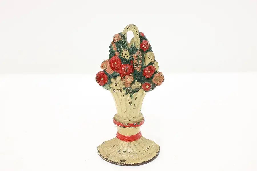 Main image of Victorian Antique Cast Iron Painted Flower Basket Door Stop