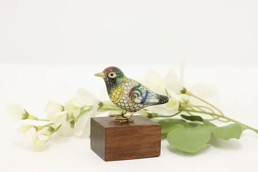 Main image of Cloisonne Enamel Chinese Bird & Base Vintage Sculpture