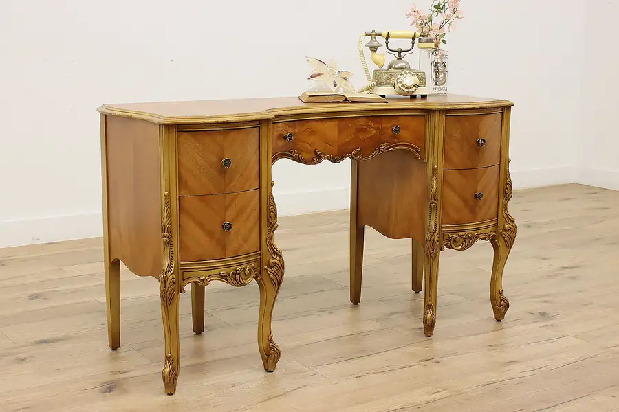 Main image of French Design Satinwood Vintage Carved Vanity or Desk