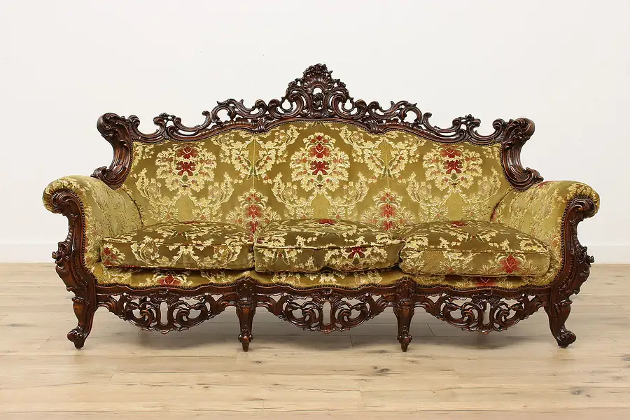 Main image of Italian Rococo Design Vintage Velvet Carved Sofa or Couch