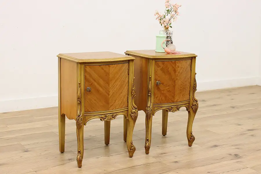 Main image of Pair of French Satinwood Vintage Nightstands or Lamp Tables