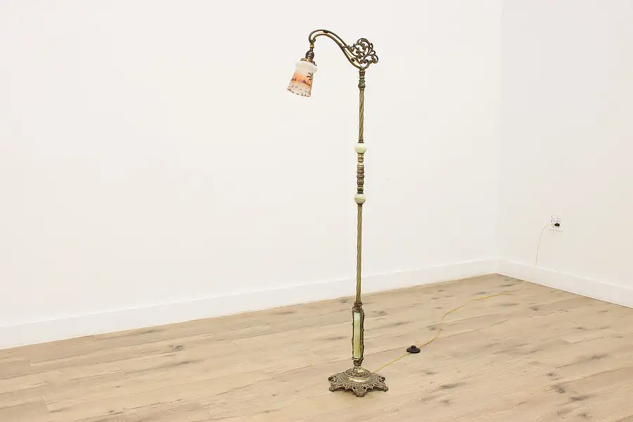 Main image of Bridge Antique Floor Lamp, Slag Glass Mounts, W & E