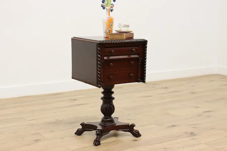 Main image of Empire Antique Mahogany Drop Leaf Lamp Table or Nightstand