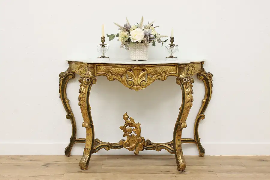 Main image of Italian Rococo Antique Carved Console or Sofa Table, Marble