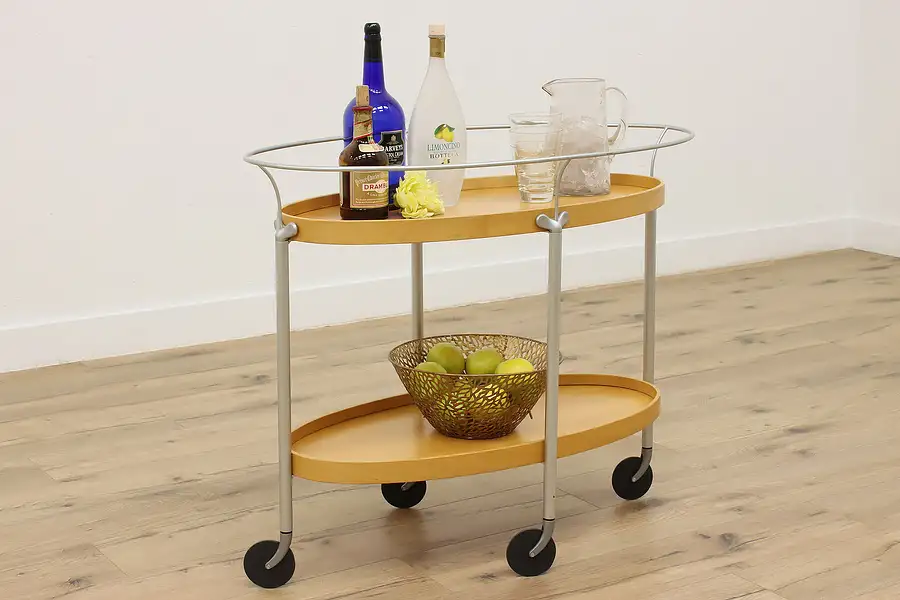 Main image of Midcentury Modern Design Oval Vintage Rolling Bar, Tea Cart