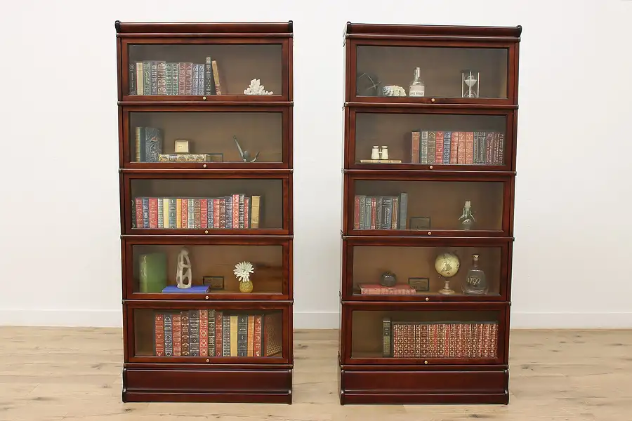 Main image of Pair of 5 Stack Antique Lawyer Book or Display Cases, Globe