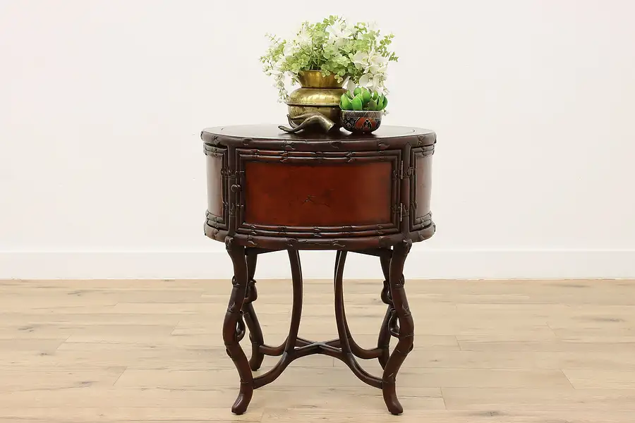 Main image of Chinese Vintage Rosewood & Burl Round Tea, Hall, Lamp Table