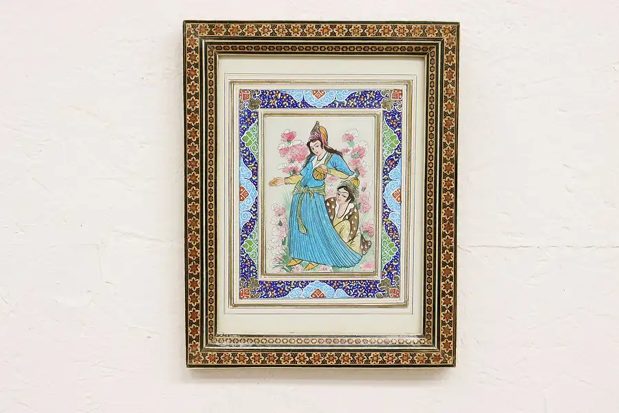 Main image of Indian Couple Vintage Original Painting on Bone, 11.5"