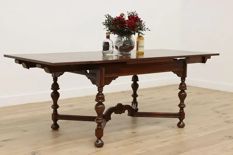 Main image of Tudor Design Vintage Oak Dining or Library Table, 2 Leaves