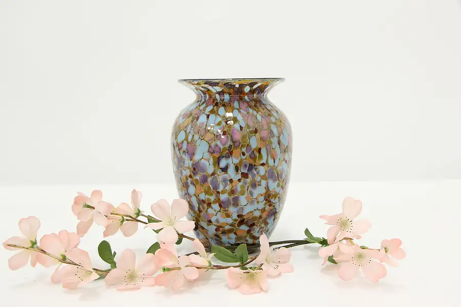 Main image of Mosaic Art Glass Vintage Vase with Crack, Signed Patt