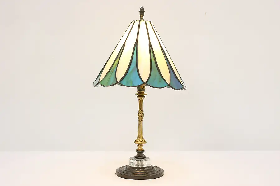 Main image of Leaded Stained Glass Shade Antique Office Library Desk Lamp