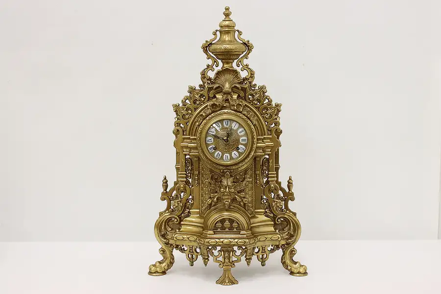 Main image of Baroque Design Vintage Cast Brass Mantel Clock, Franz Hermle