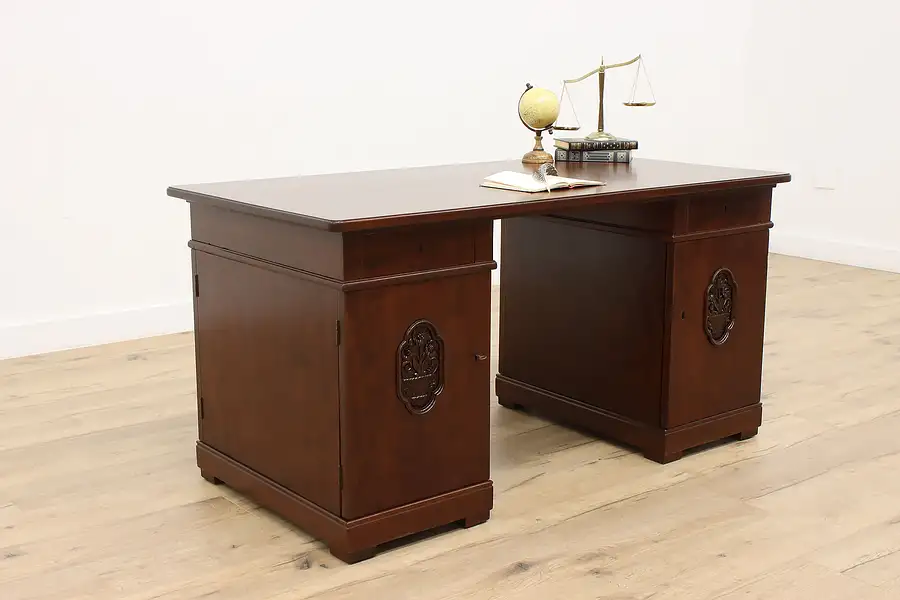 Main image of Art Deco Mahogany Antique Belgian Office or Library Partner Desk