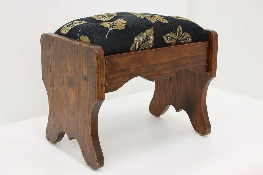 Main image of Arts & Crafts Antique Oak Craftsman Footstool New Upholstery