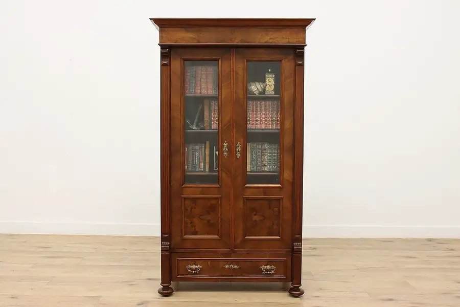 Main image of Austrian Antique Walnut & Burl Bookcase or Curio Cabinet