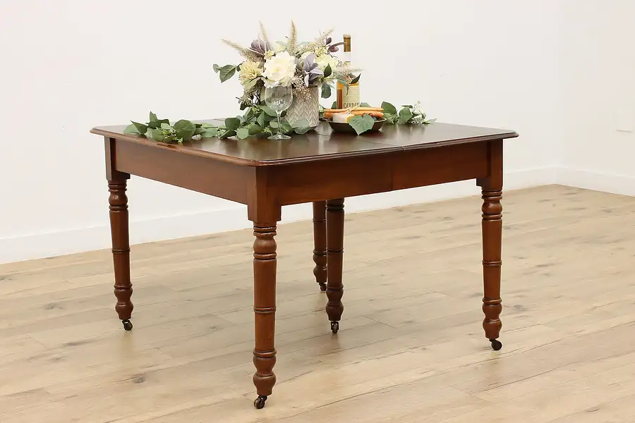 Main image of Farmhouse Antique Walnut Dining Table, 6 Leaves, Extends 9'