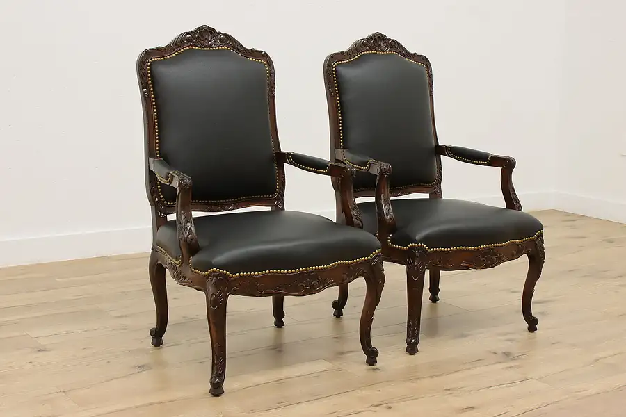 Main image of Pair of French Design Armchairs, Faux Leather Upholstery