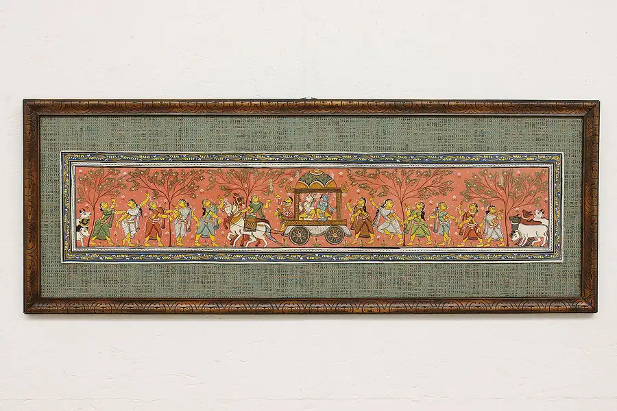 Main image of Shiva Wedding Procession Vintage Original Linen Painting 41"