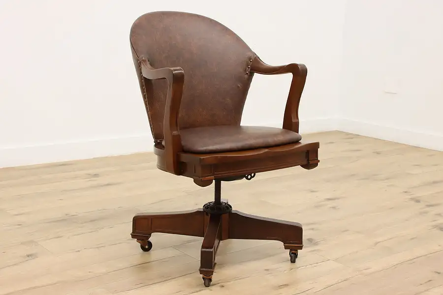 Main image of Leather & Walnut Antique Office Library Desk Chair Milwaukee