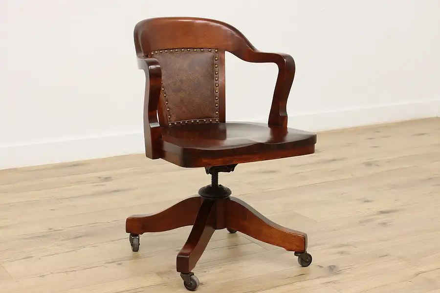 Main image of Office Antique Swivel Adjustable Desk Chair Leather, Johnson