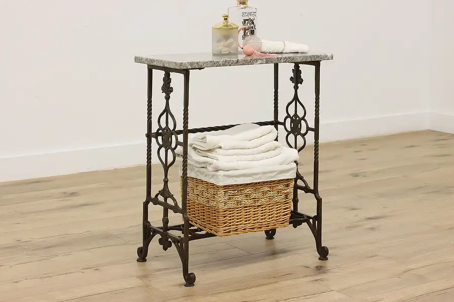 Main image of Victorian Antique Cast Iron & Marble Top Hall Bathroom Table