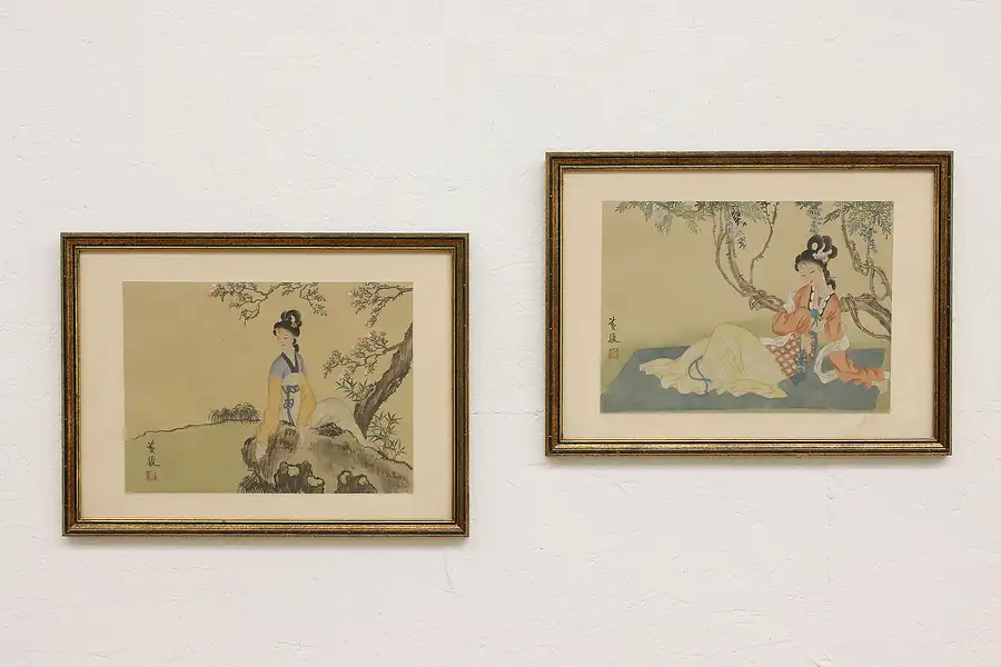 Main image of Pair of Japanese Women Original Antique Watercolor Portraits