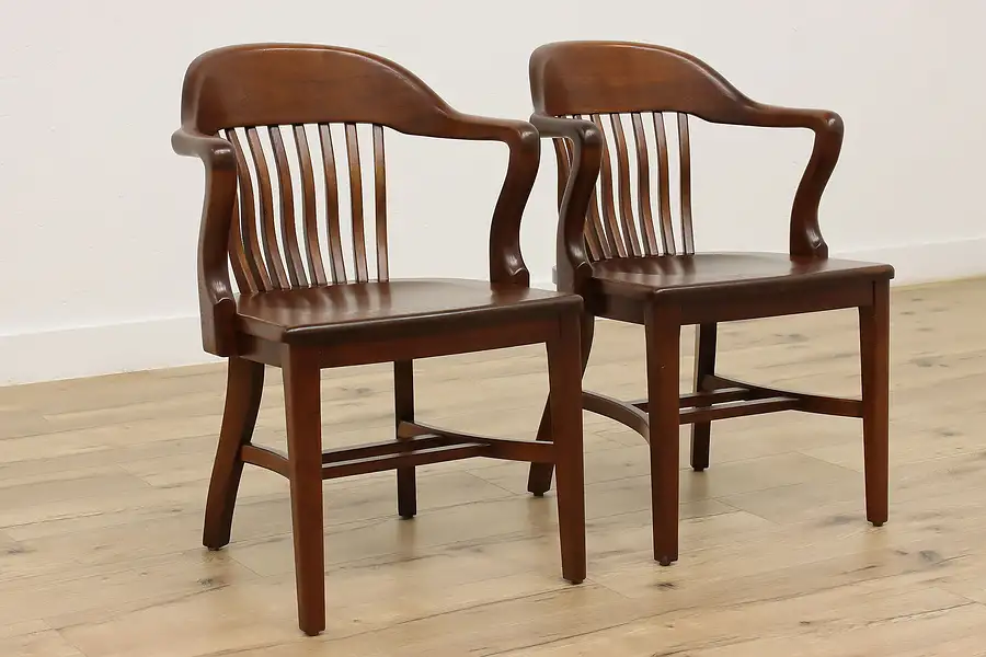 Main image of Pair of Antique Walnut Office Banker Desk Chairs, Milwaukee