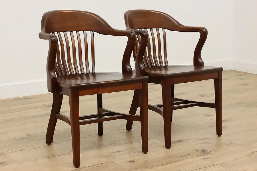 Main image of Pair of Antique Walnut Office Banker Desk Chairs, Milwaukee