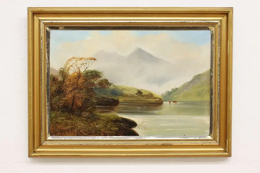 Main image of Snowdon Mountain Wales Antique Original Oil Painting 30.5"