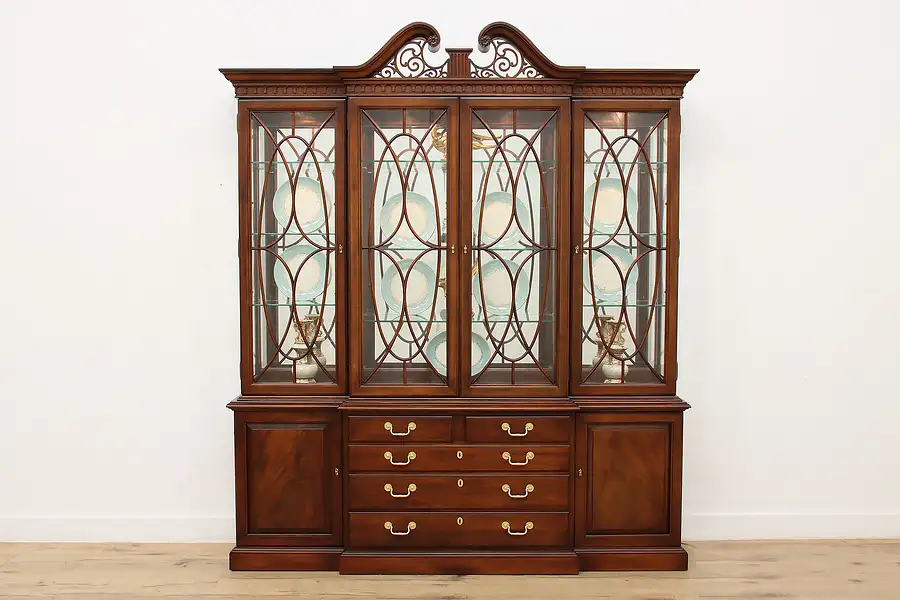 Main image of Mahogany Vintage Lit Breakfront China Cabinet, Thomasville