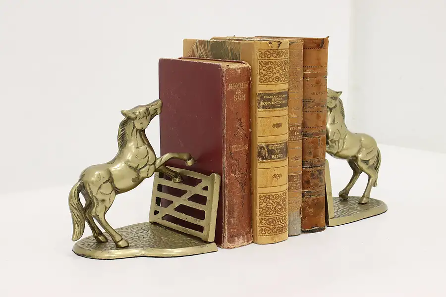 Main image of Pair of Farmhouse Vintage Brass Jumping Horse Bookends