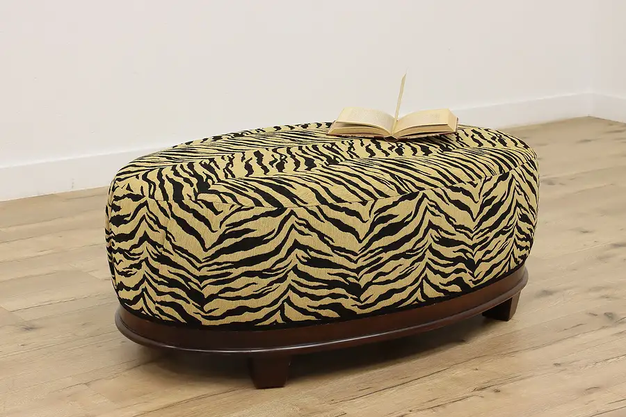 Main image of Oval Vintage Ottoman or Bench, New Tiger Upholstery, Baker