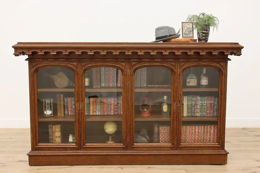 Main image of Victorian Antique Solid Oak Bookcase or Display Cabinet