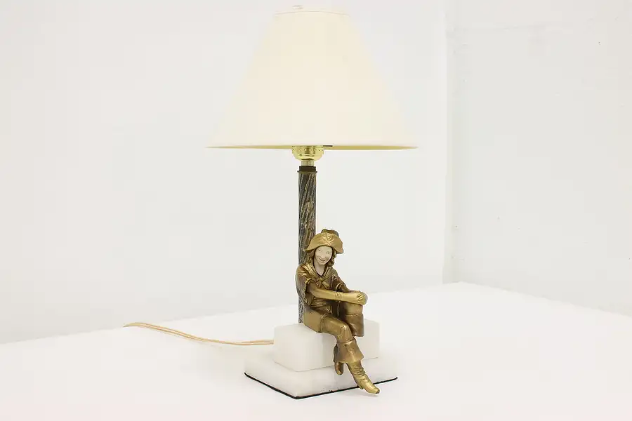 Main image of Lady Pirate Figure Vintage Boudoir or Desk Lamp, Marble Base