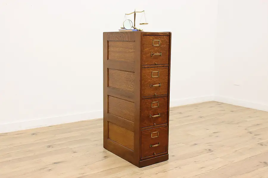 Main image of Oak Macey 4 Drawer Antique Office or Library File Cabinet