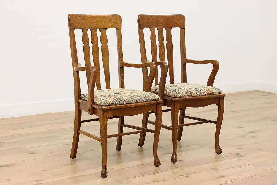 Main image of Pair of Oak Antique Craftsman Office or Library Armchairs