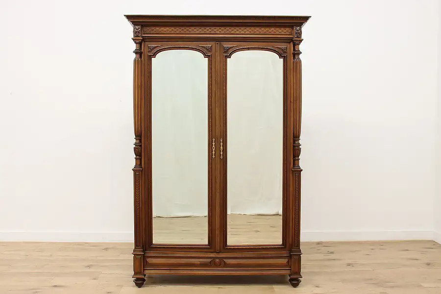 Main image of Renaissance Design Antique Carved Walnut Armoire, Mirrors