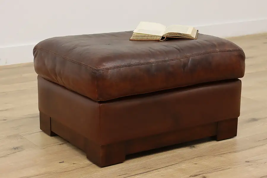 Main image of Leather Vintage Traditional Ottoman or Small Bench