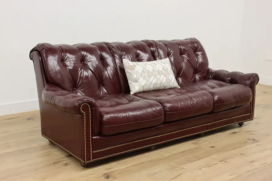 Main image of Chesterfield Tufted Leather Vintage Burgundy Sofa, Hancock