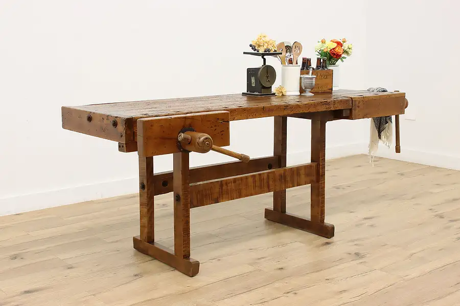 Main image of Farmhouse Salvage Antique Industrial Workbench Kitchen Island