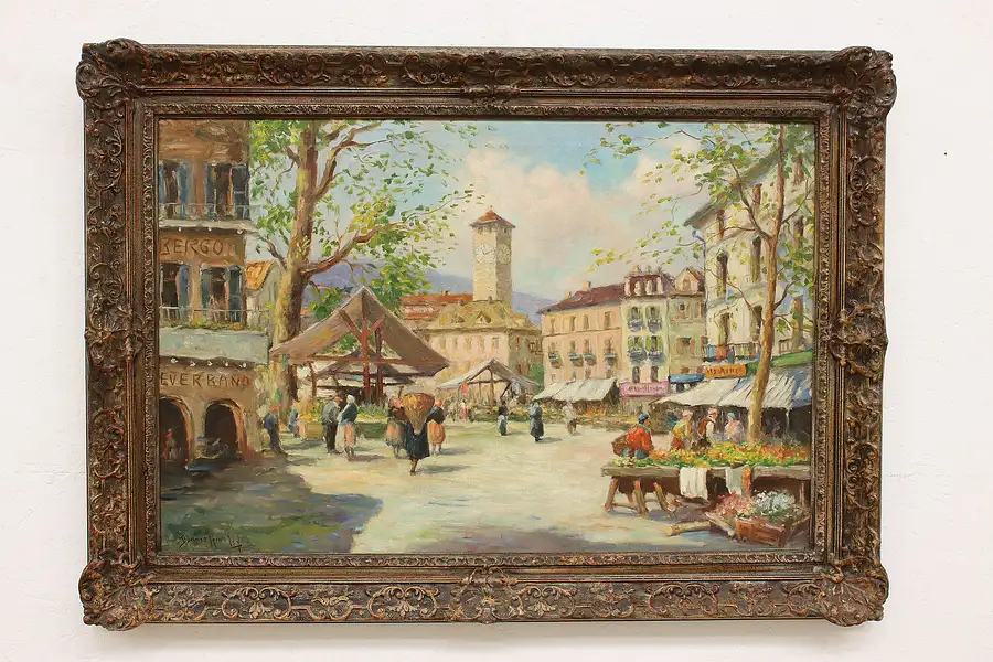 Main image of City Center Market Vintage Original Oil Painting Ainsley 43"