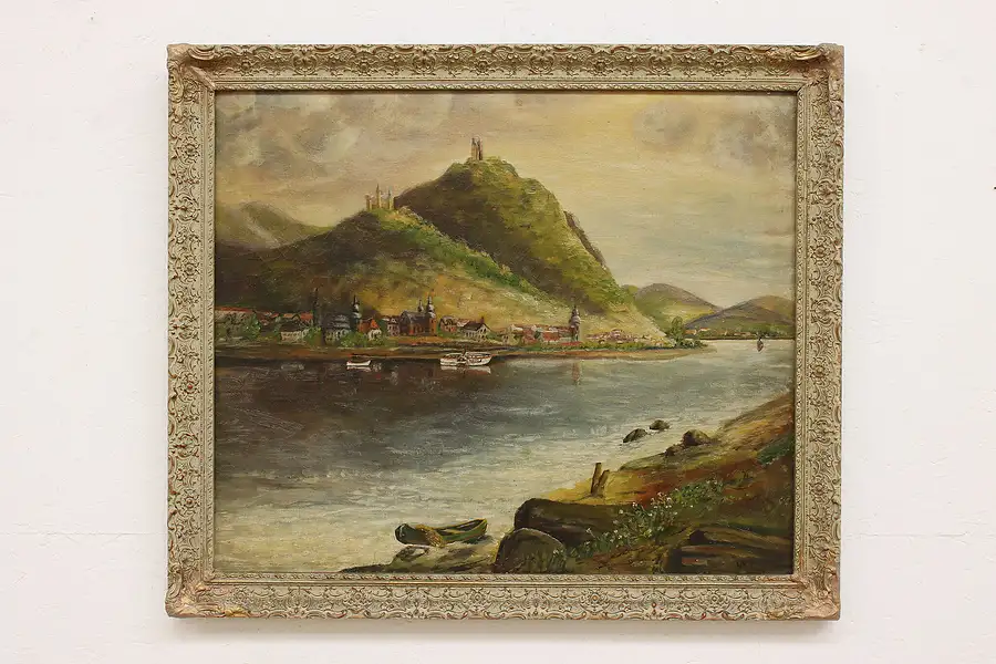 Main image of Castle on Hill Antique Original Oil Painting, Haar 34.5"