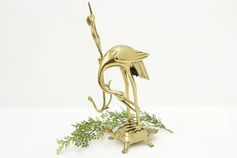 Main image of Chinese Vintage Brass Heron & Dragon Turtle Sculpture