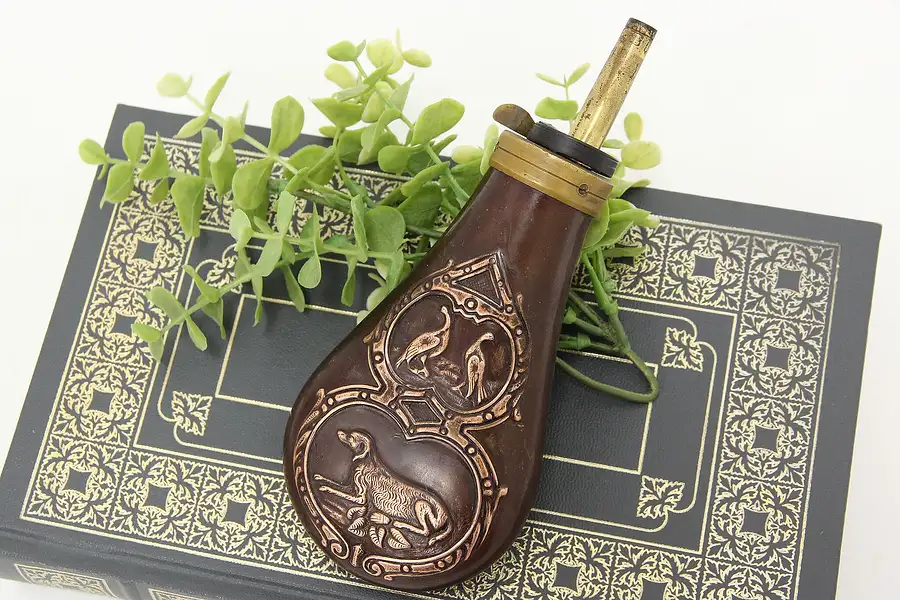 Main image of Farmhouse Antique Copper Hunt Embossed Powder or Shot Flask