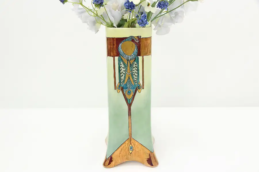 Main image of French Limoges Antique Art Deco Hand Painted Vase, Peacocks