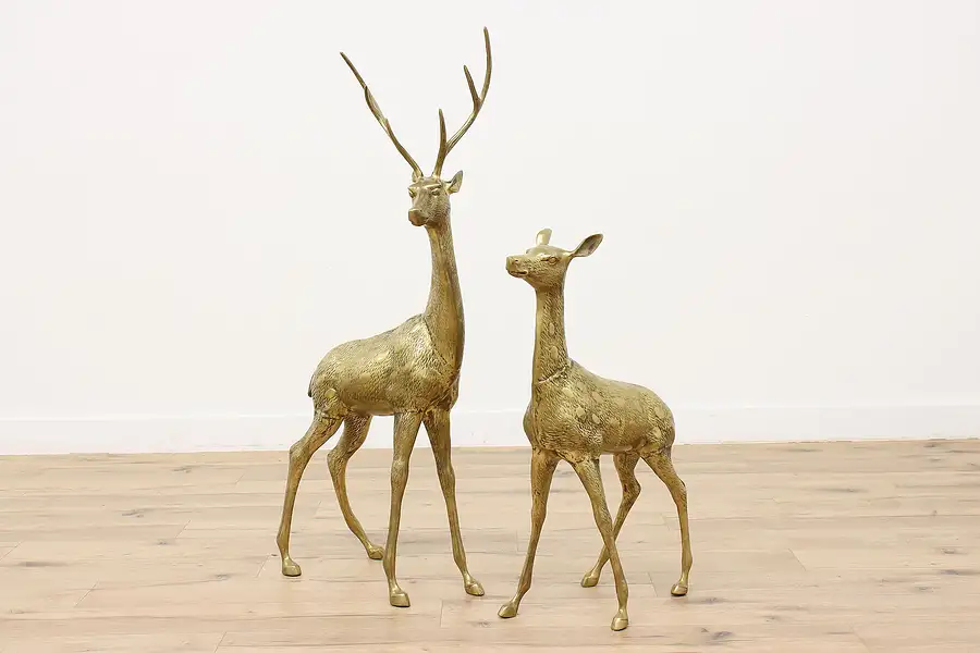 Main image of Pair of Vintage Cast Brass Deer Sculptures