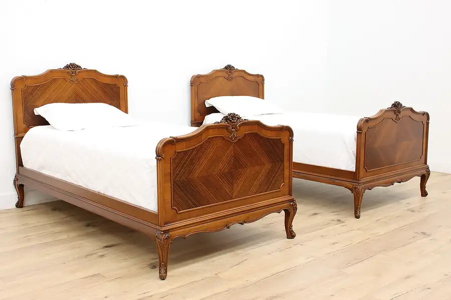 Main image of Pair of French Design Antique Walnut & Rosewood Twin Beds